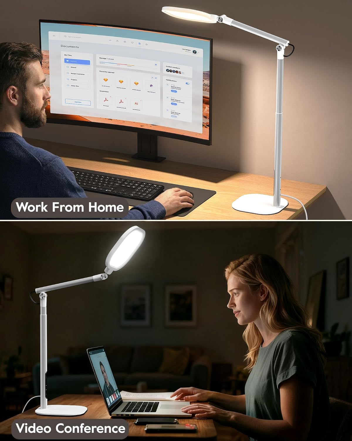 LitONES Led Desk Lamps for Home Office with Base, Tall Desk Lamp with 50 Light Modes & Memory and Timer Func Computer Light, Flexible Adjustable Table Lamps for Video Conference, Architect