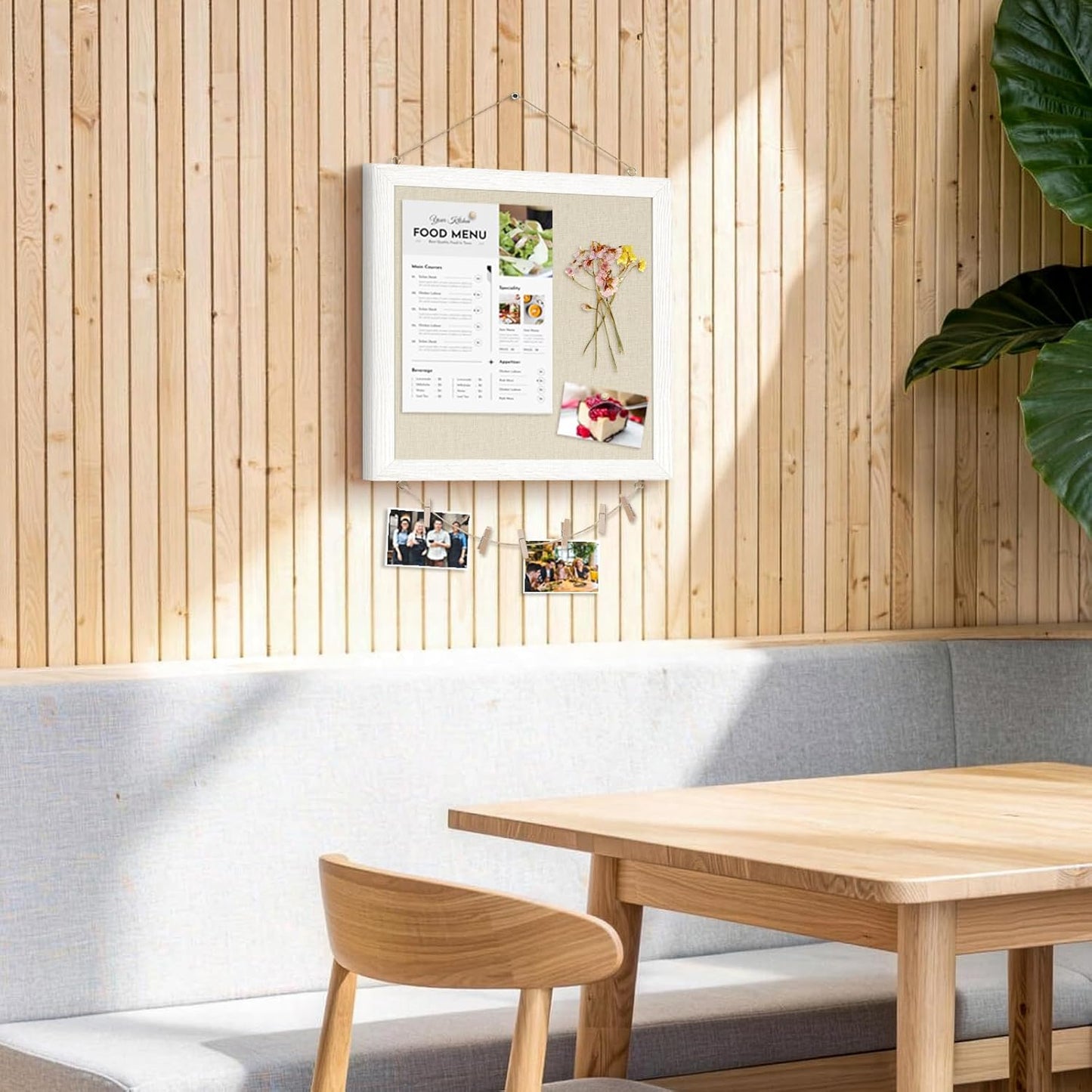 DOLLAR BOSS Bulletin Boards with Linen 1-Pack 16''X 12'' Double-Sided Cork Board for Walls Wood Framed Bulletin Boards, Small Pin Board for Home Kitchen Office Decorative Hanging 10 Pushpins