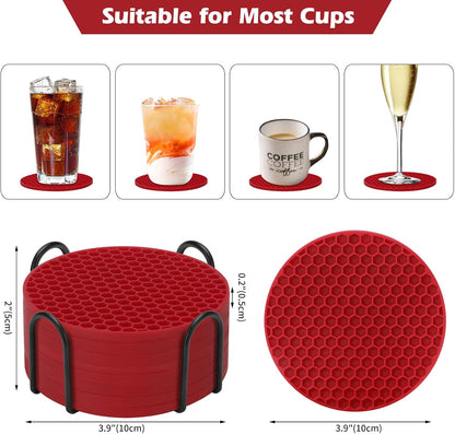 TWTLi Silicone Coasters Set of 8 with Holder,Coasters for Drinks,Beer,Coffee Coasters,Suitable for Kinds Cups,Hot or Cold,Anti-SLI,Non-Stick,Anti-Overflow Tabletop Protection and Decor (8 Pcs, Black)