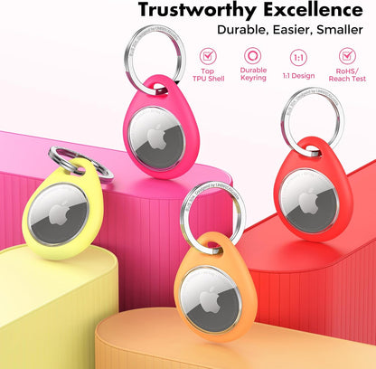 UNBREAKcable AirTag Holder for Apple - 4 Pack Air Tag Case [Fit Tightly Design] [Easy to Install] [Hold Securely] Waterproof TPU Protective Cover with Metal Keychain for Kids,Pet,Luggage,Backpack,Keys