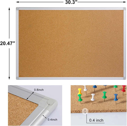 Bulletin Board 36 x 48, Silver Aluminium Framed 4x3 Large Wall Mounted Cork Office Notice Pin Board