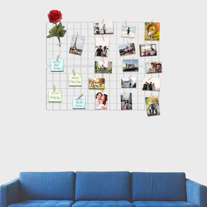 Wire Wall Grid Panel for Photo Display, DIY Iron Picture Frames Collage For Hanging Wall Decor, Foldable Multi Pictures Organizer with 12 Clips, 28'' X 22'' Inch.(2 Pack)