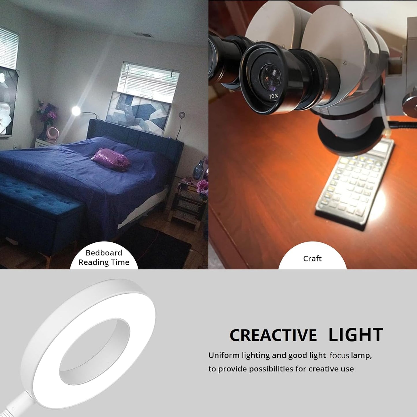 Woputne Desk Lamp Clip Light, 10 Dimmable Brightness 3 Light Modes Reading Light, Clamp Bedside Lamp for Painting, Craft, Study (Black)