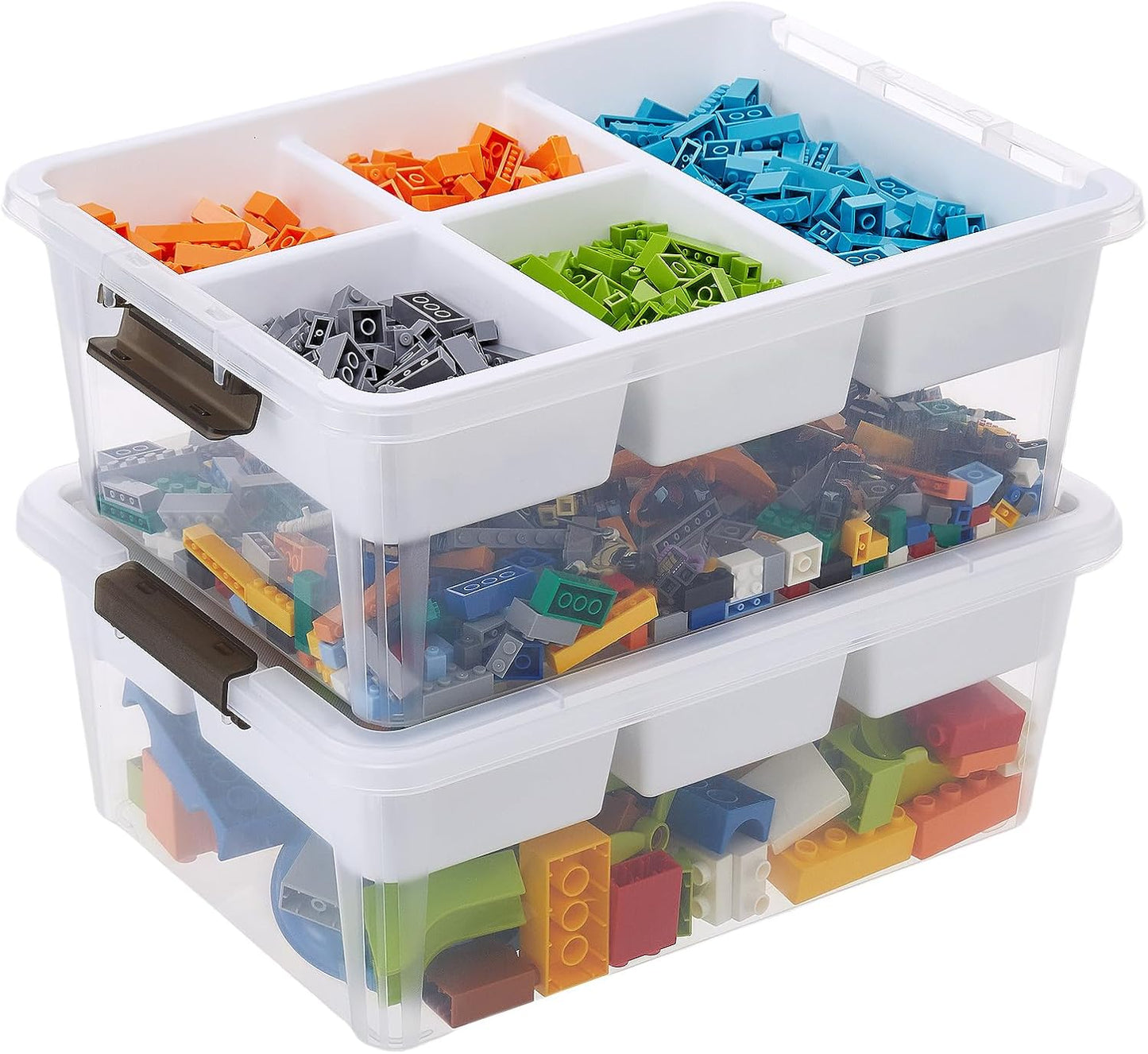 MACOPRO 17QT Craft Storage Box with 2 Removable Caddy Trays, Clear Stackable Plastic Organizer with Lid for Art Supplies, Beads, Sewing Tools, Pens & Kids Toys (White, 1Pack-2-in-1)