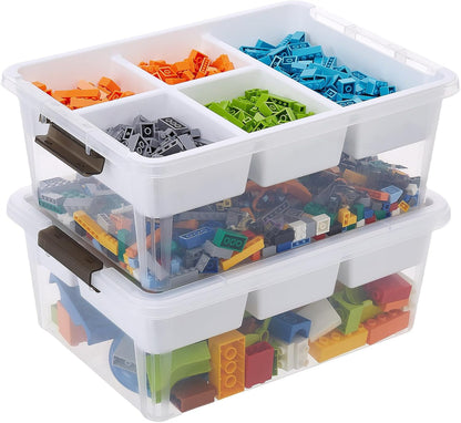 MACOPRO 17QT Craft Storage Box with 2 Removable Caddy Trays, Clear Stackable Plastic Organizer with Lid for Art Supplies, Beads, Sewing Tools, Pens & Kids Toys (White, 1Pack-2-in-1)