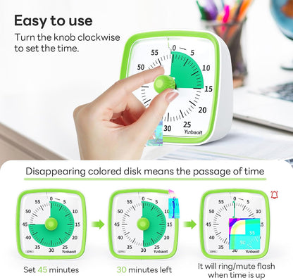 Yunbaoit Visual Timer with Night Light, 60-Minute Countdown Timer for Kids and Adults, Silent Classroom Timer, Time Management Tool for Home, School, or Work (Light Blue)