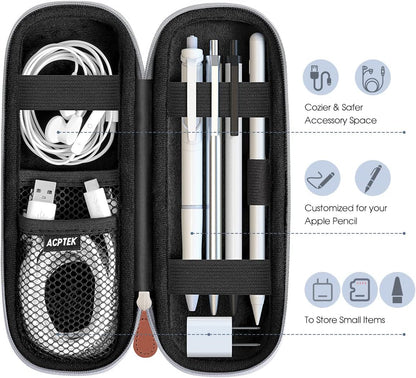 AGPTEK Case Holder for Apple Pencil, Slim PU Leather Carrying Case Pouch Cover Compatible with Apple Pen Accessories, USB Cable, Earphone,Samsung Stylus iPad Pro Pen/Pencil, Recording Pen, Gray