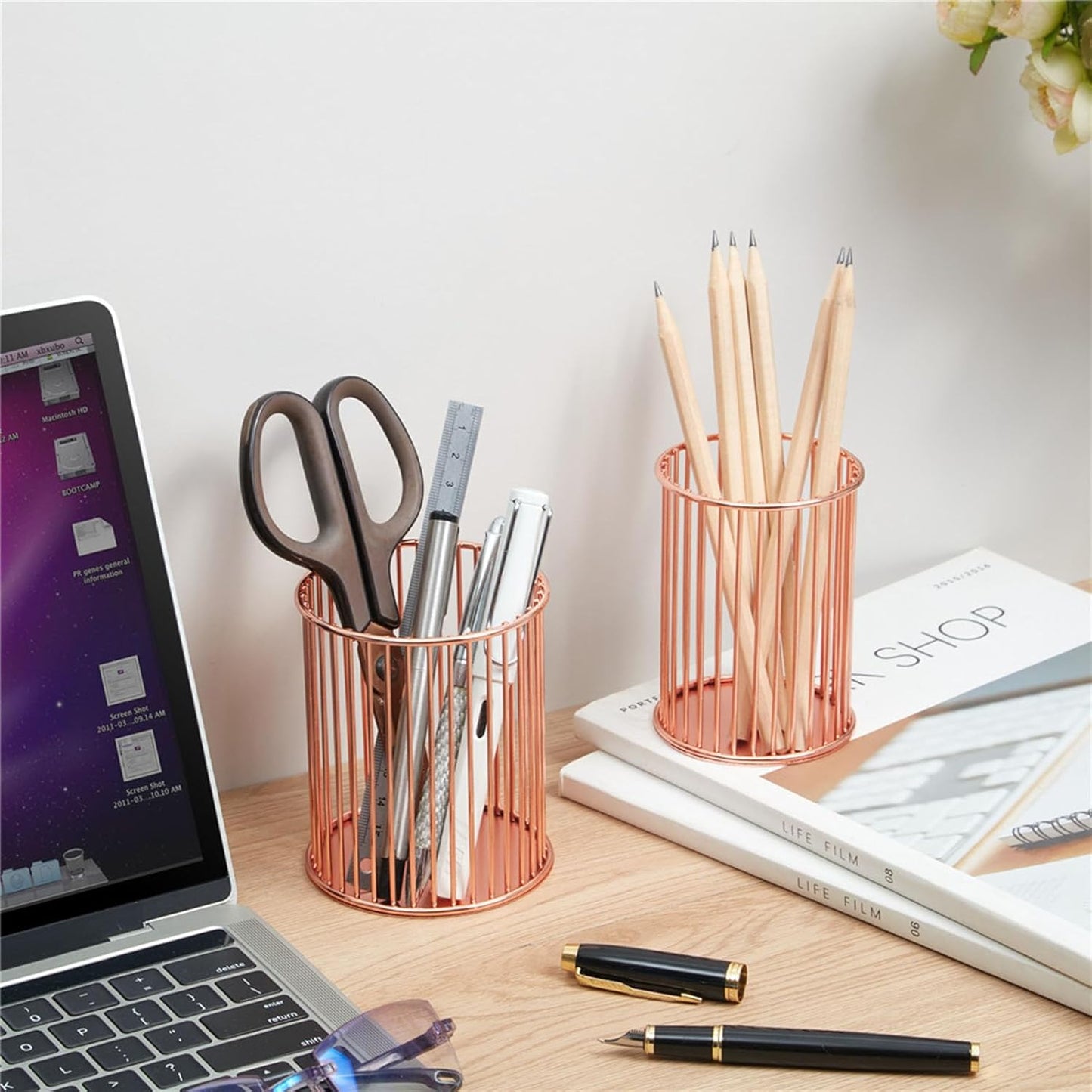 2 Sets Metal Pen Holder for Desk,Makeup Brushes Cup Holder, Pencil Holders, Pen cup, Home and Office Organizer, Black
