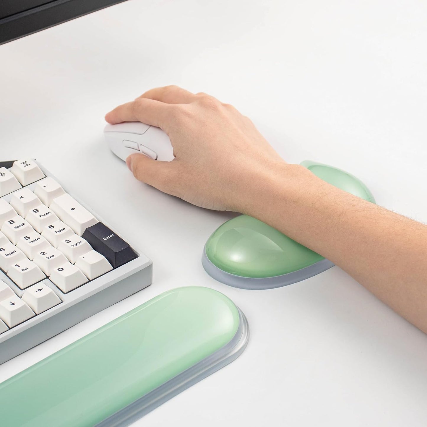 Gel Keyboard and Mouse Wrist Rest Set –White Clear Wrist Rest for Computer Keyboard 60%/68%/75%, Comfort & Support for Typing and Gaming