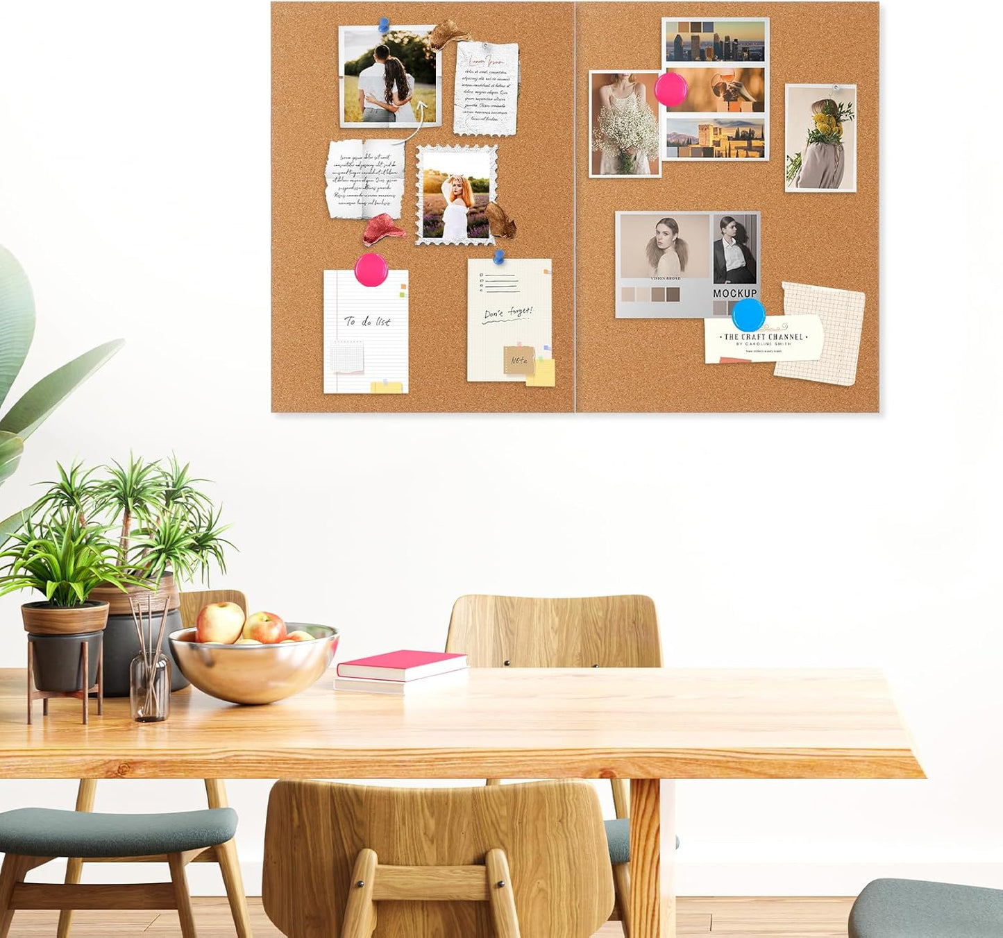 DOLLAR BOSS Bulletin Boards with Linen 1-Pack 16''X 12'' Double-Sided Cork Board for Walls Wood Framed Bulletin Boards, Small Pin Board for Home Kitchen Office Decorative Hanging 10 Pushpins