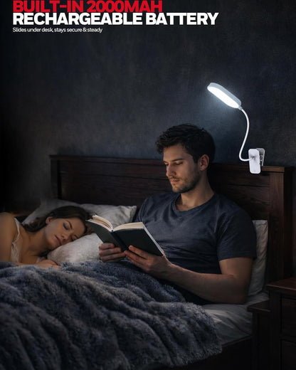 Honeywell Clip On Desk Lamp, Rechargeable Reading Light with Touch Control, Stepless Dimming, Portable Lamp for Desk, Bedside, Study