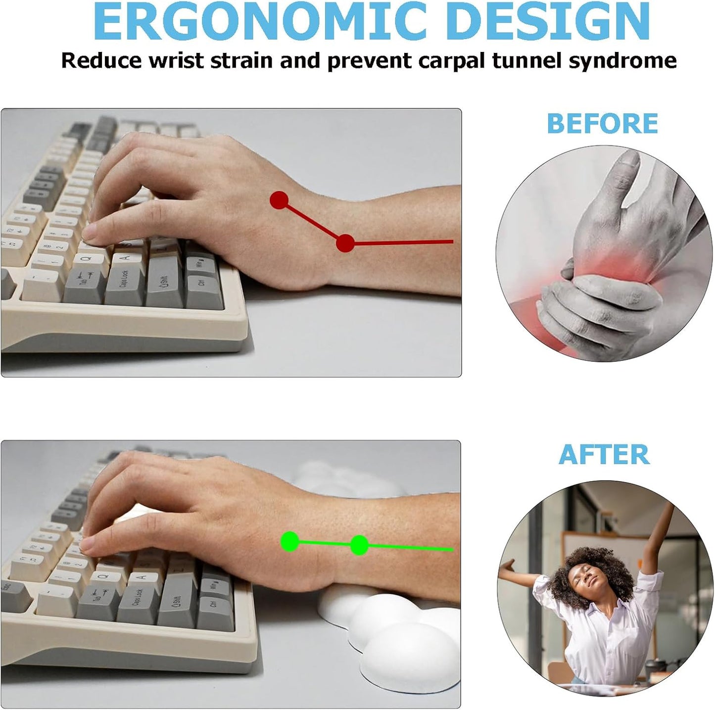 Cloud Wrist Rest Keyboard, PU Leather Memory Foam Wrist Rest for Computer Keyboard, Ergonomic Keyboard Wrist Rest and Cute Mouse Wrist Rest for Gaming,Office,Computer,Typing Pain Relief,Pastel Green