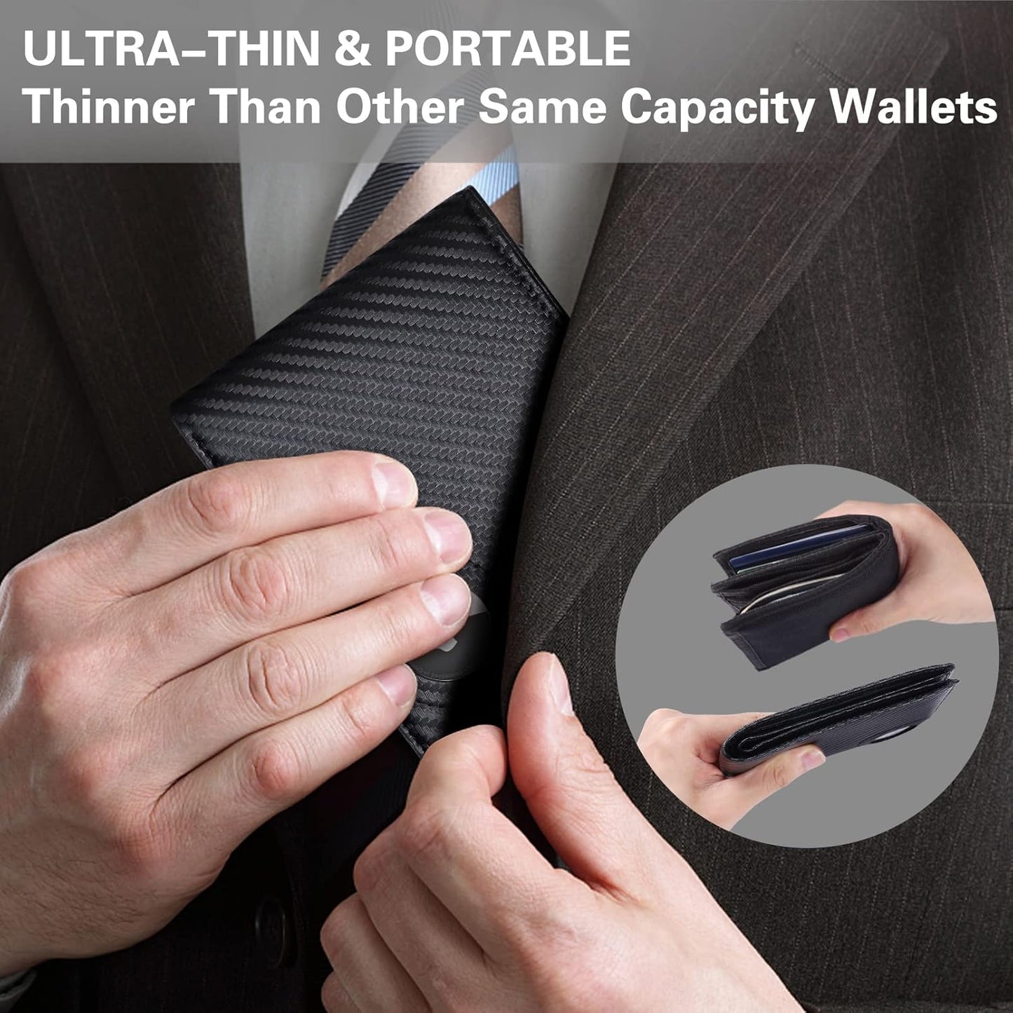 GIPUSSON Slim Leather Wallet for Men Airtag Hidden, Large Bifold Mens Wallet RFID Blocking with ID Windows, Credit Card Holder for Men Wallet