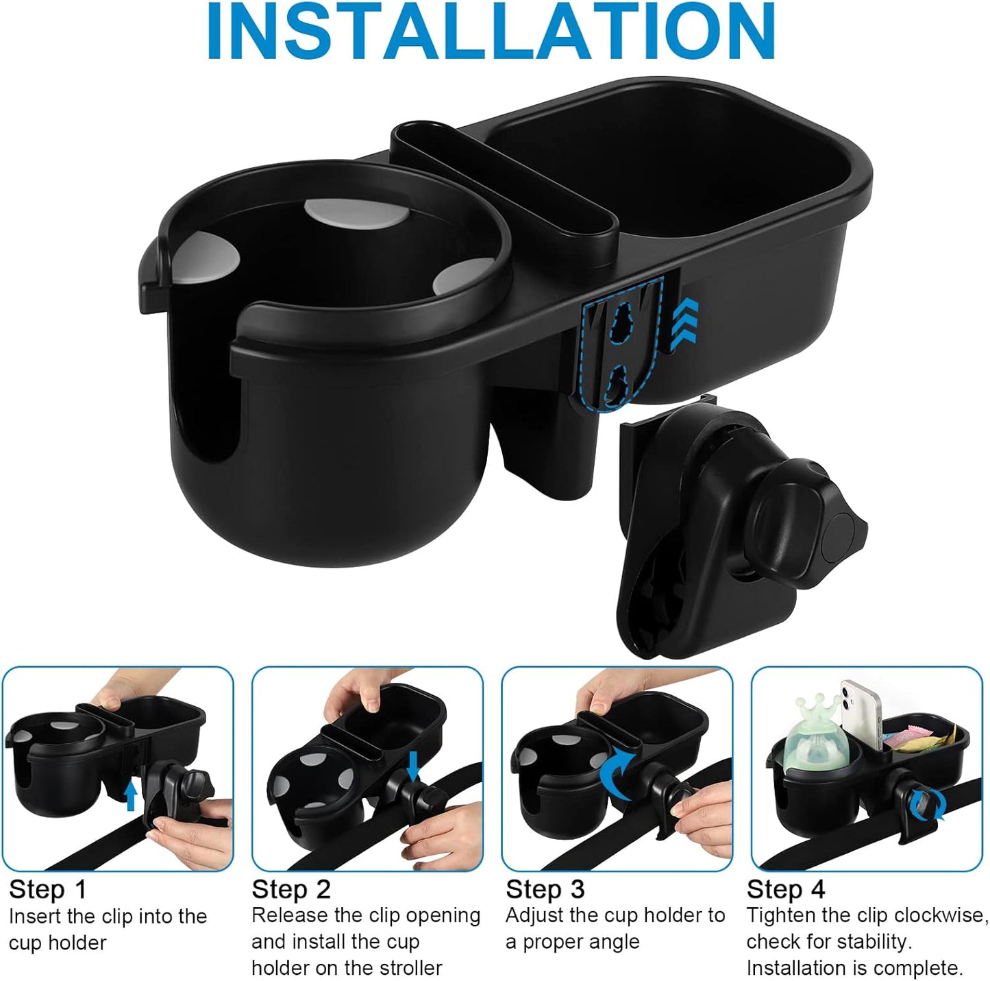 Accmor Stroller Cup Holder, Universal Cup Holder for Uppababy Nuna Doona Strollers, Bottle Drinks Holder for Wheelchair, Walker, Bike, Scooter