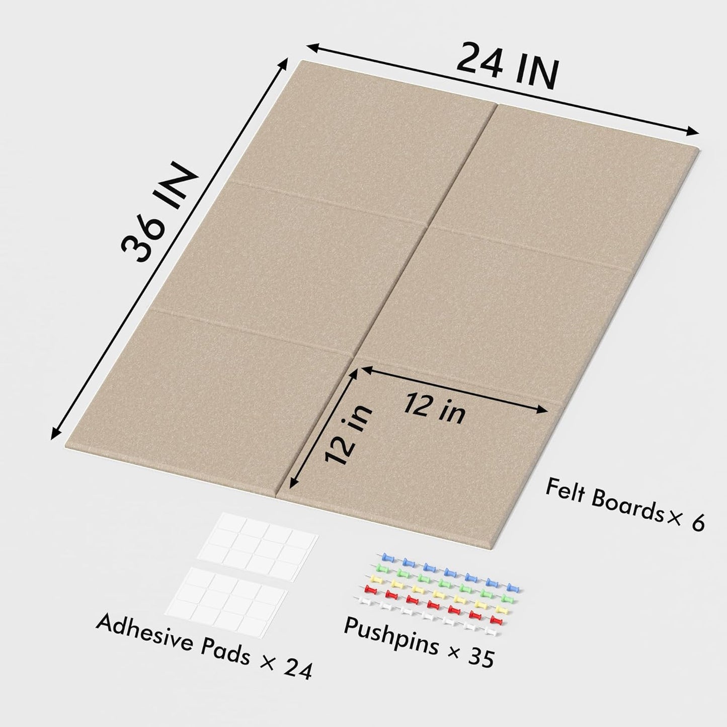 Neatsure Large Cork Board for Wall, Black Felt Bulletin Board with Pushpins, 36" x 24" 6 Panels Wall Tiles, Tack Push Pin Boards for Office