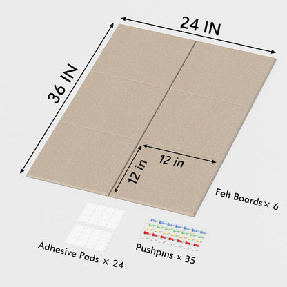 Neatsure Large Cork Board for Wall, Black Felt Bulletin Board with Pushpins, 36" x 24" 6 Panels Wall Tiles, Tack Push Pin Boards for Office