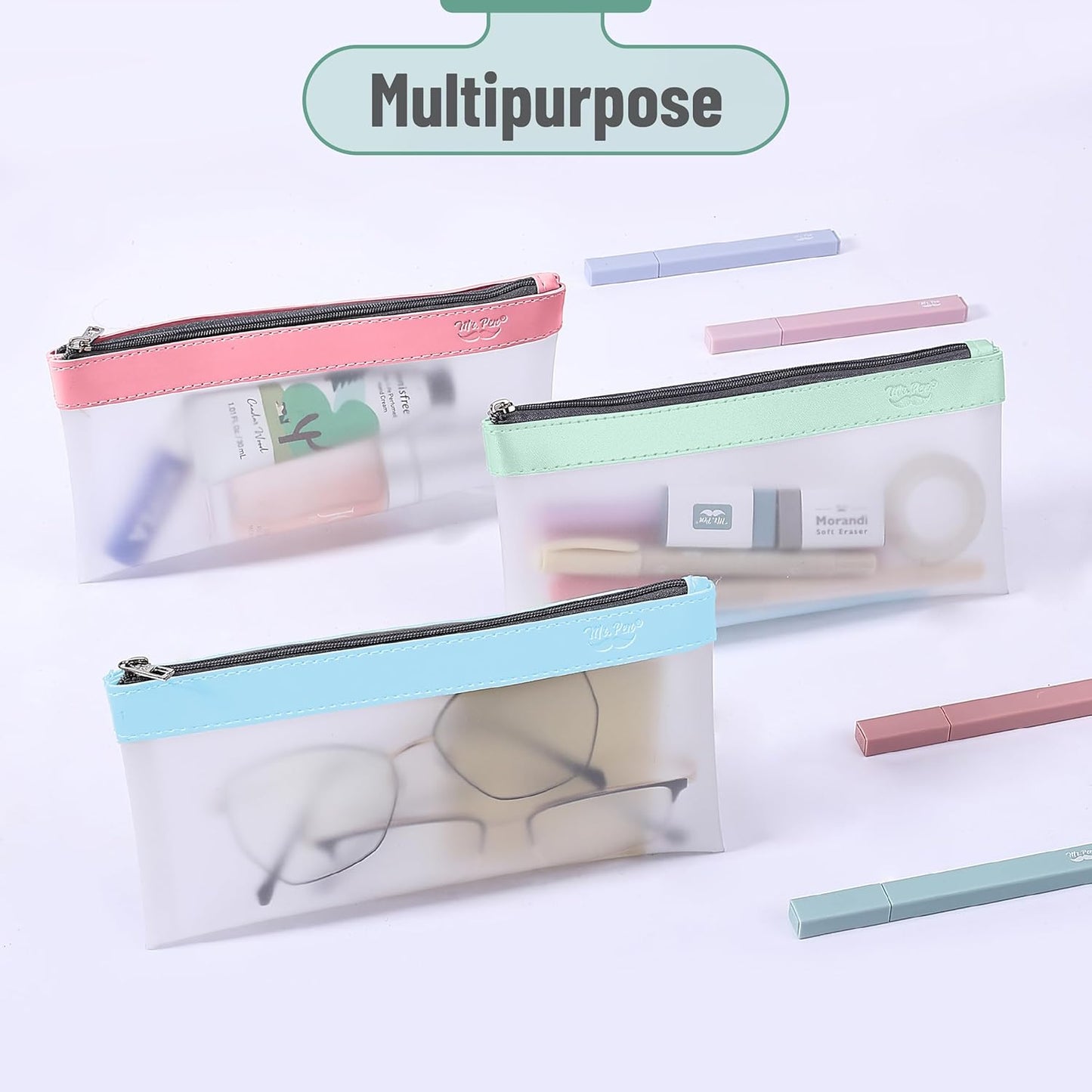 Mr. Pen- Clear Pencil Pouch, 8.50"x4.25", 3 Pack, Durable TPU Material, Medium Water-Resistant Pencil Bags with Smooth Zipper, Multipurpose Clear Pouch for Stationery, School, Office, Travel Supplies