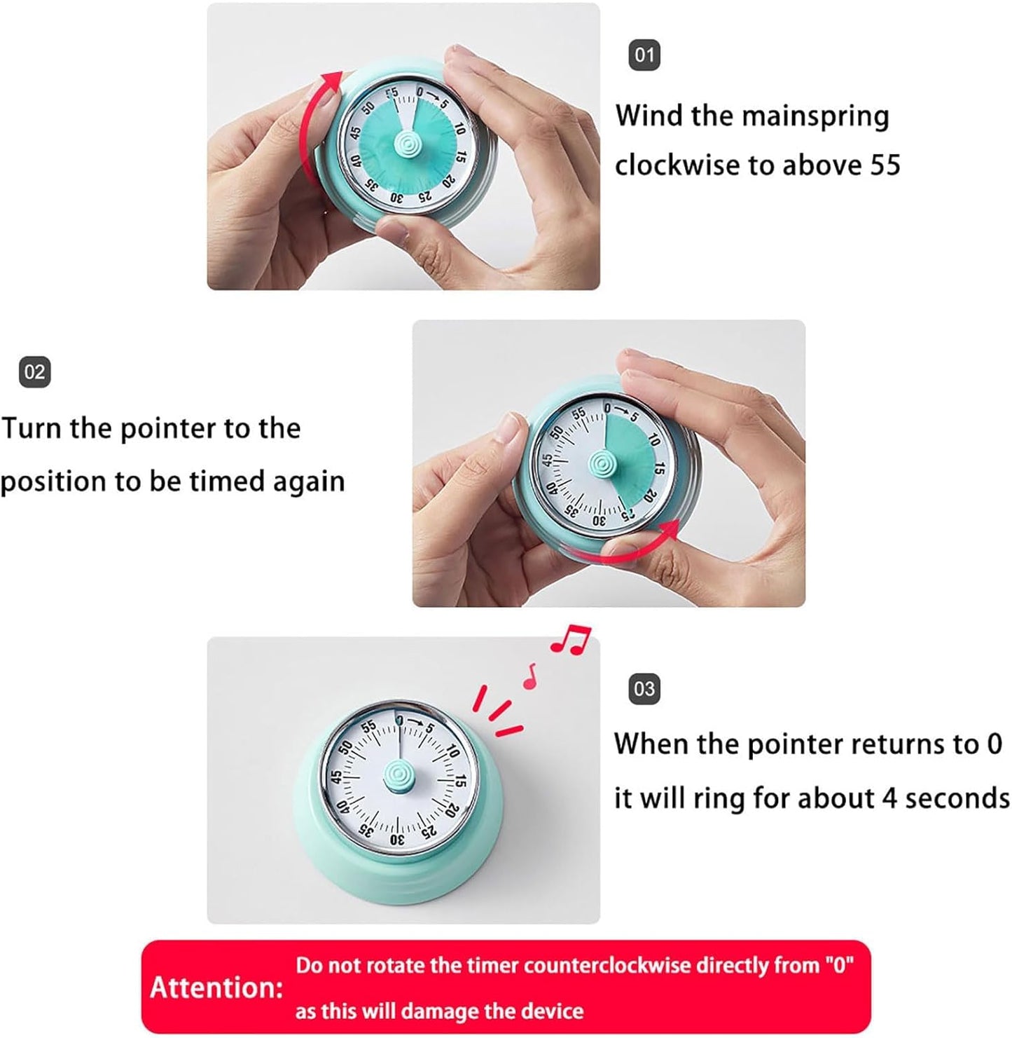 Elegant Stainless Steel Vintage Kitchen Timer with Magnetic Attachment - 60-Minute Countdown & Audible Alarm, Perfect for Cooking, Office Tasks, and Study Sessions (01-red)
