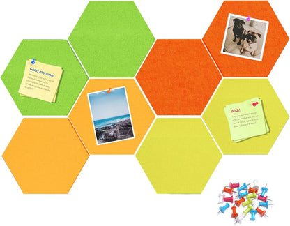 8 Pack Hexagon Felt Bulletin Board Tiles - 12" Large Thick Pin Board for Walls with 30 Push Pins, DIY Boards for Office Home School Decor, Aesthetic Hex Cork Board Alternative
