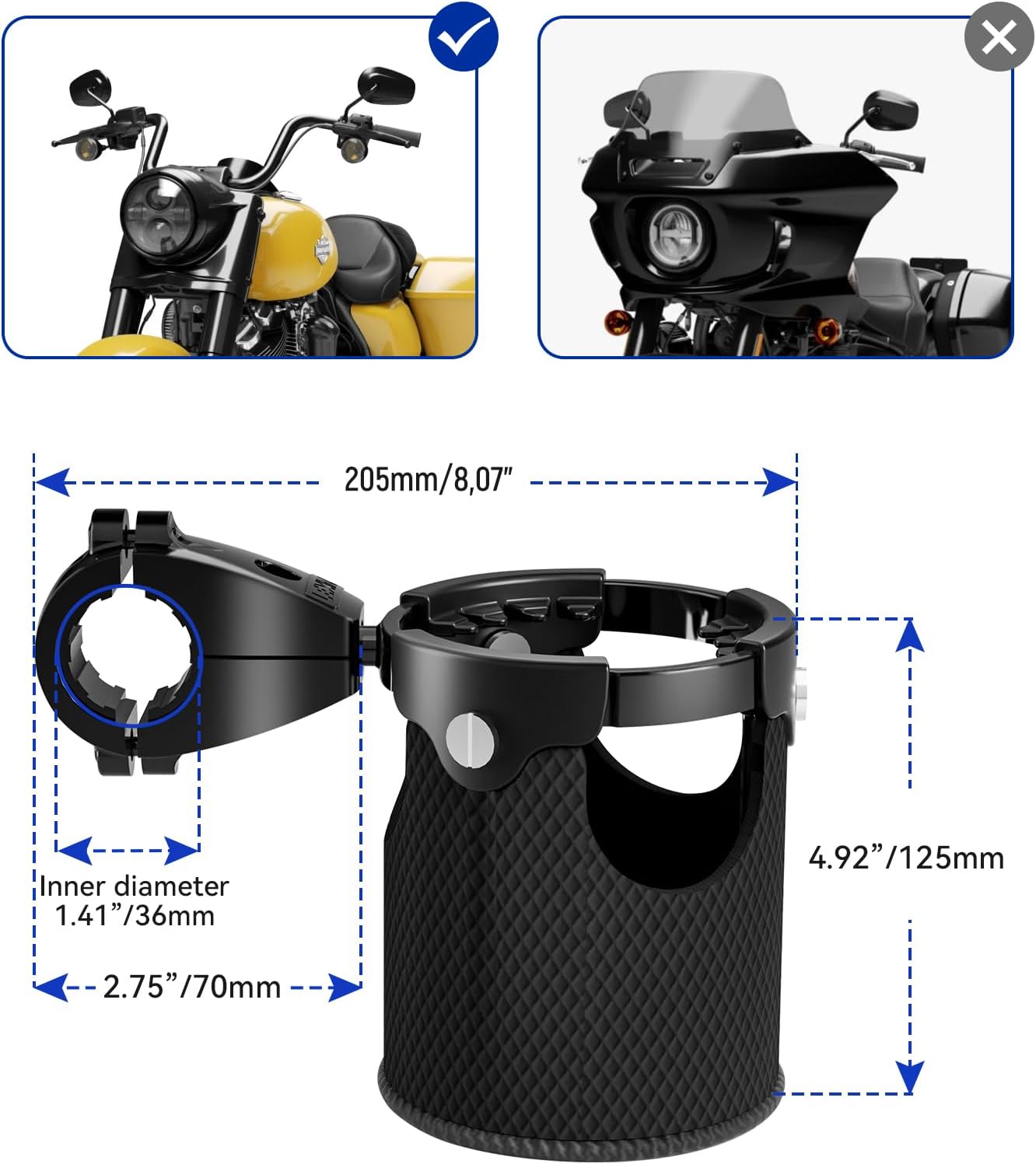 LEXIN C4 Extra Large Motorcycle Cup Holder for Harley Davidson, Max 32oz Drink Holder with 360° Ball Swivel, Aluminum Clamp for 7/8"-1 1/4" Handlebar/Bumper/Pole Mount, Apply for ATV, UTV, Boat, More