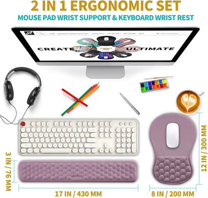 Hokafenle 2 in 1 Ergonomic Mouse Pad Wrist Support & Wrist Rest for Computer Keyboard Set, with Relieve Carpal Tunnel Pain Massage Bulge and Full Memory Gel Design (2In1 Set, Black)