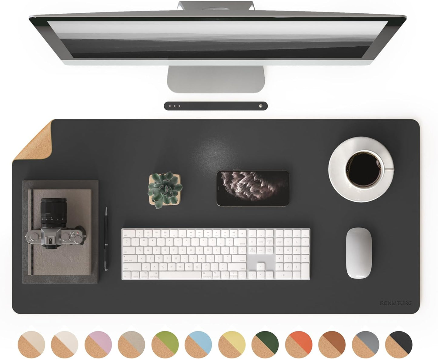 RENMTURE Desk Pad, Cork & PU Leather Desk Mat, Large Mouse pad, Non-Slip Desk Protector and Blotter, Waterproof Writing Pad, Desk Accessories and Organizers for Home Office (Light Yellow, 32"x16")