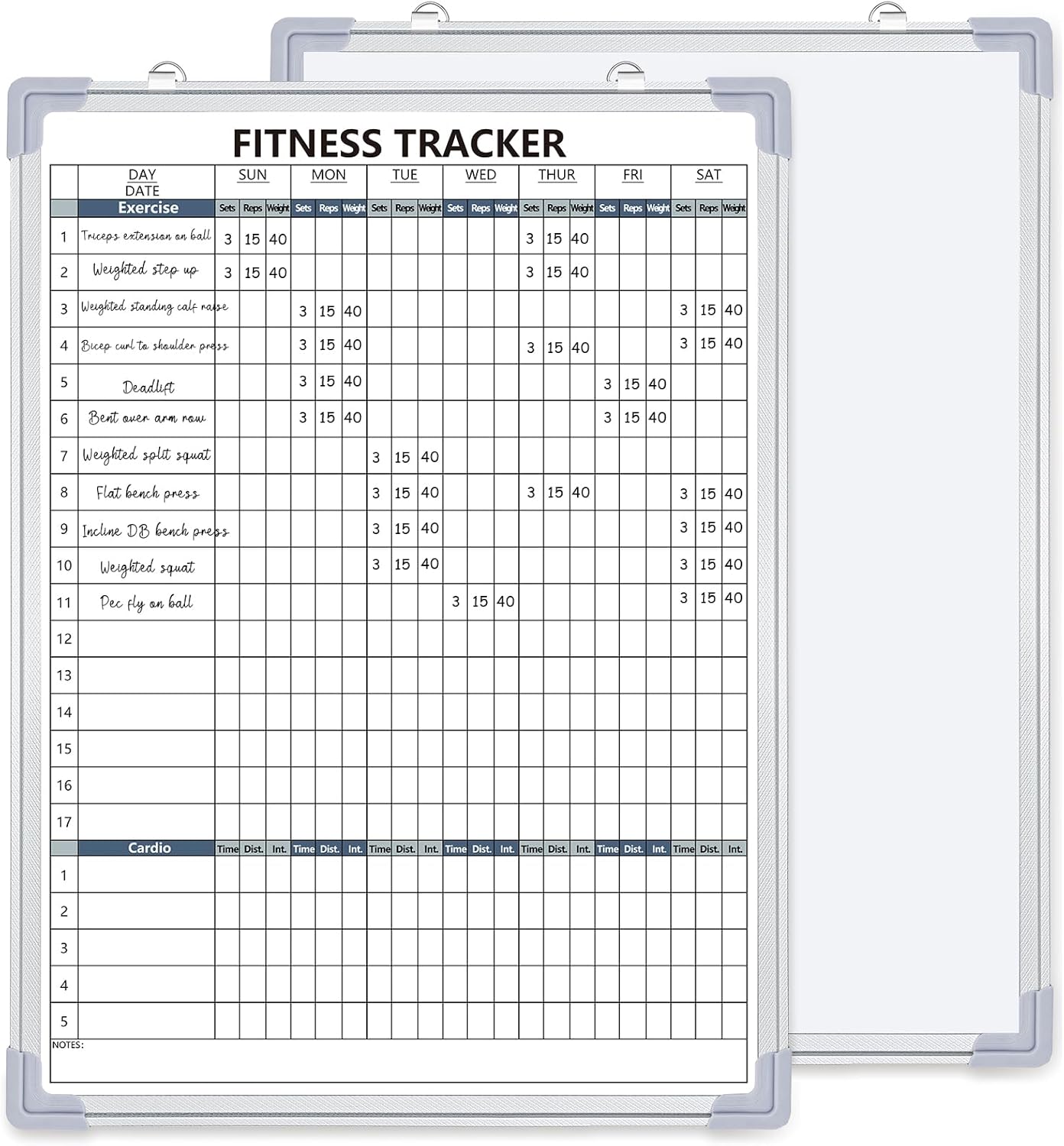 Lincia 16 x 12 Inch Fitness Tracker Whiteboard Workout Calendar for Home Gym Dry Erase Planner Hanging Removable to Do List for Wall Whiteboard with Aluminum Frame for Gym Program(Style A)