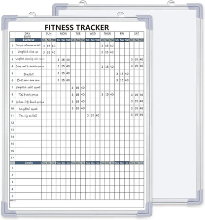 Lincia 16 x 12 Inch Fitness Tracker Whiteboard Workout Calendar for Home Gym Dry Erase Planner Hanging Removable to Do List for Wall Whiteboard with Aluminum Frame for Gym Program(Style A)