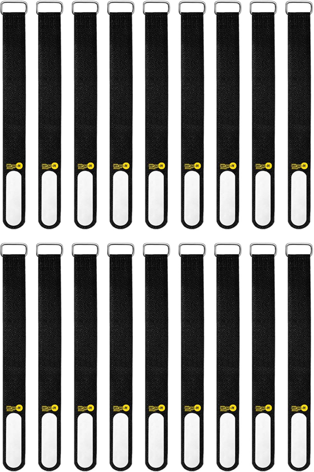 Wrap-It Storage Cinch-Straps, 5-in (20-Pack) Black - Hook and Loop Strap with Write on Label for Easy Cord Identification and Cable Management