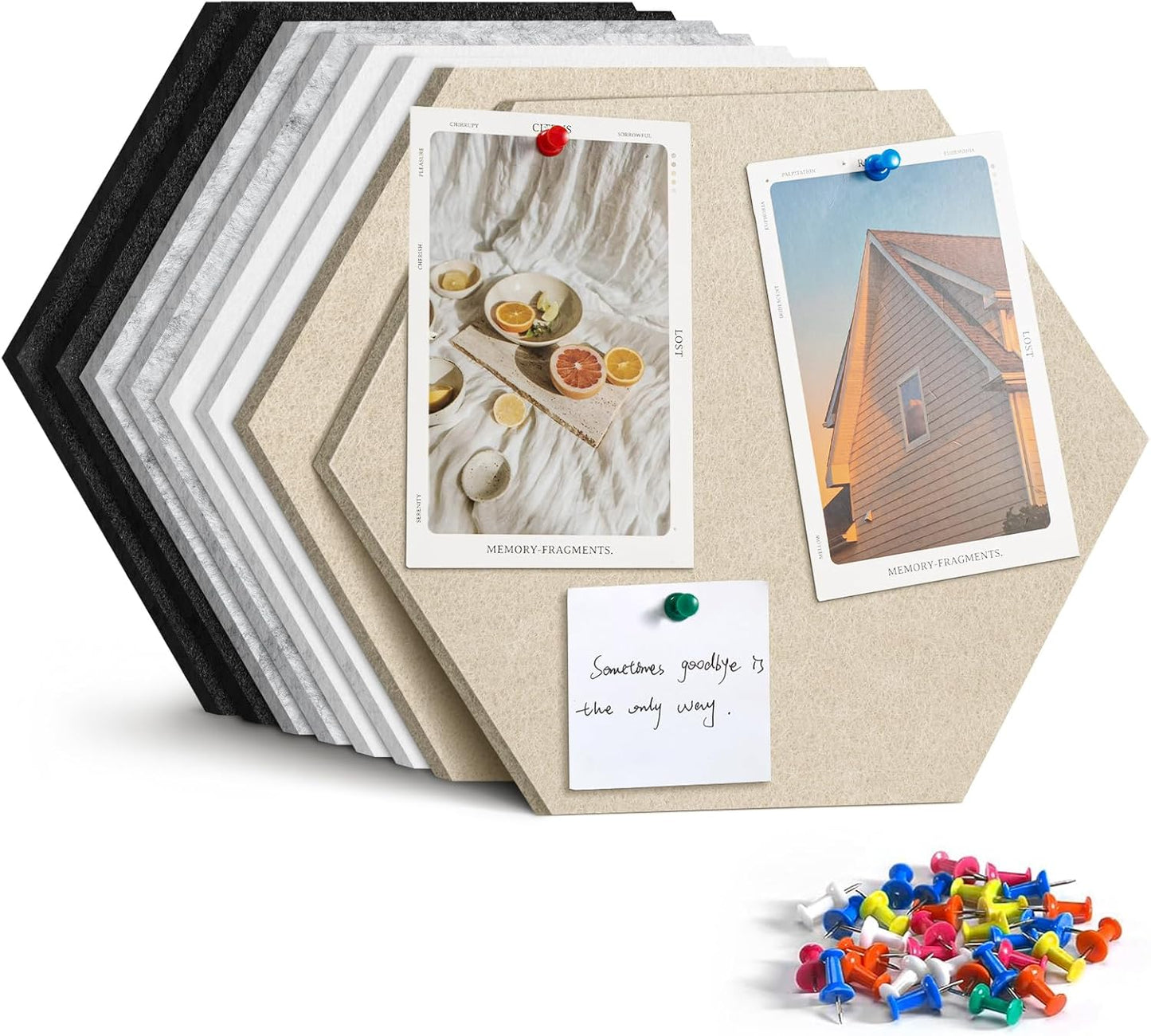 8 Pack Hexagon Felt Bulletin Board Tiles - 12" Large Thick Pin Board for Walls with 30 Push Pins, DIY Boards for Office Home School Decor, Aesthetic Hex Cork Board Alternative