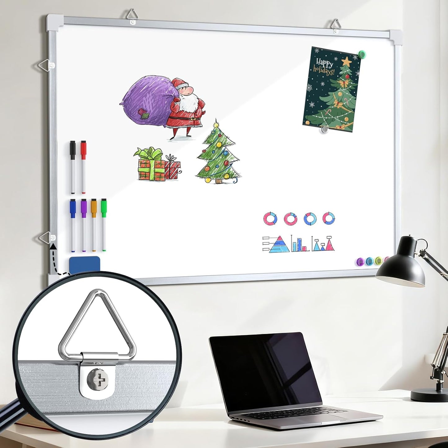MaxGear Monthly Calendar Dry Erase Board for Wall, 16"x12" Small Hanging Double-Sided White Board, Portable Whiteboard for Planning, Drawing, Memo, to Do List, School, Home, Kitchen, Office