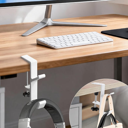 Desk Mount Bag Holder Hook Clamp,On Backpack Hanger Portable Desk Mount Headphones Holder for Reduce Desk Clutter Table Desk Table Hanging Storage (1 Pcs-Double Hook White)