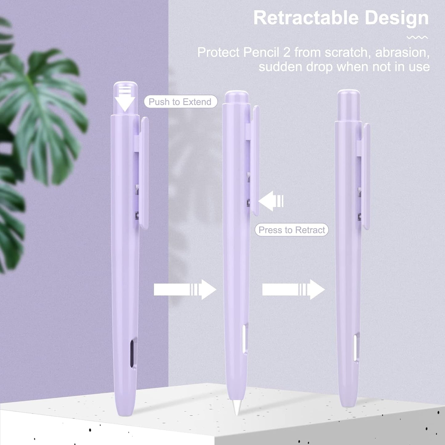 MoKo Holder Case Compatible with Apple Pencil 2nd Generation, Retractable Protective Apple Pencil Cover with Sturdy Clip, Hard PC Apple Pencil Case, Support Double-Tap, Dark Purple