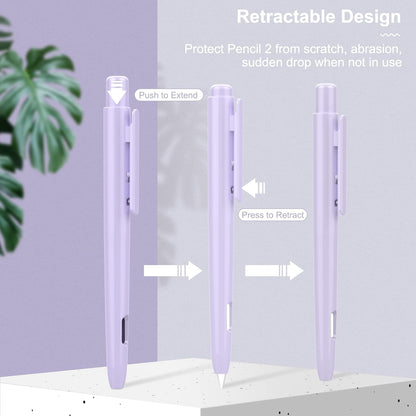 MoKo Holder Case Compatible with Apple Pencil 2nd Generation, Retractable Protective Apple Pencil Cover with Sturdy Clip, Hard PC Apple Pencil Case, Support Double-Tap, Dark Purple