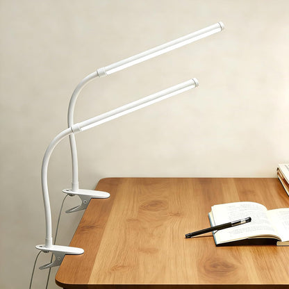 2 Pack Clip On LED Desk Lamp, 3 Lighting Modes 10 Brightness Levels, Flexible Goose Neck Swing Arm Task Lamp, Eye Caring USB Powered Clamp Light for Home Office Study Reading Bedside