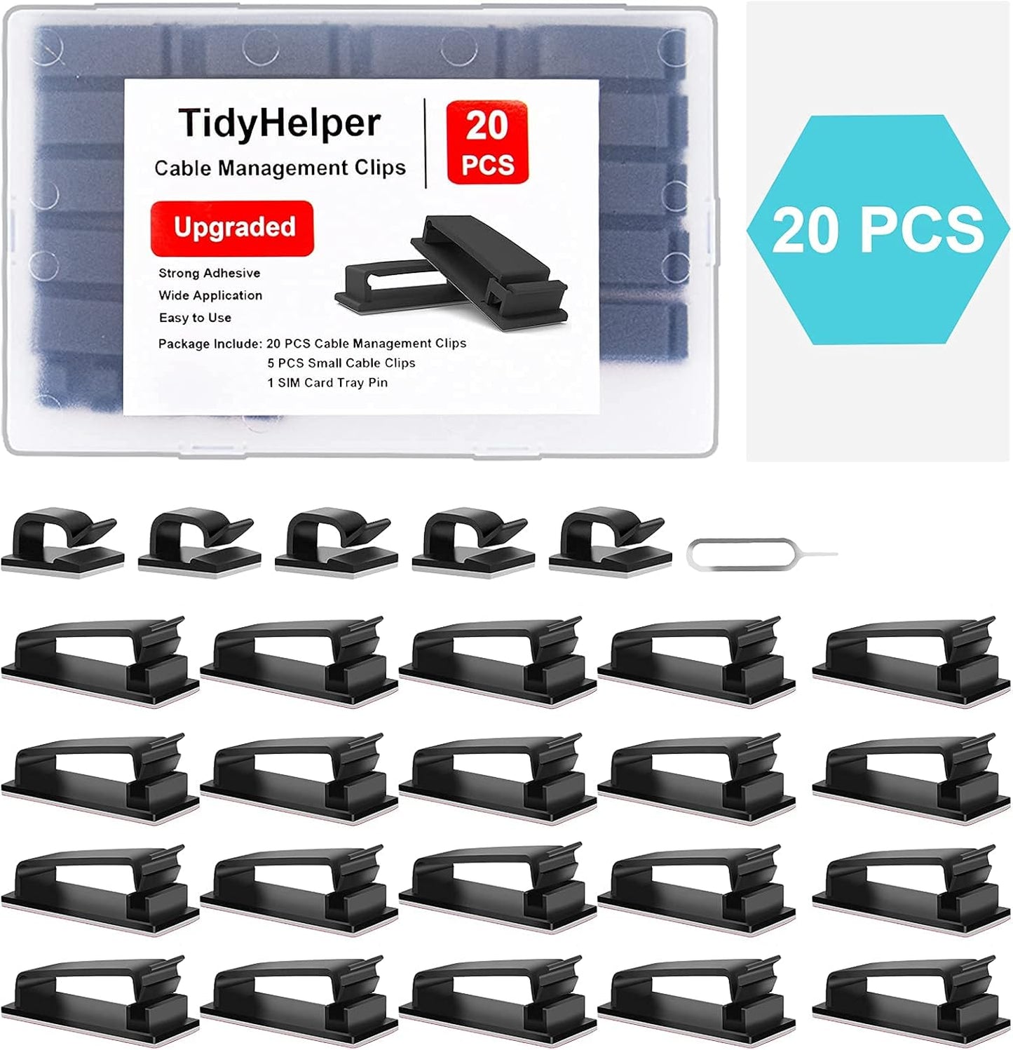 100 PCS Adhesive Cable Clips Black (Small & Large), Upgraded Wire Holder for Wall Cord Organizer Cable Management Under Desk, Outdoor Light Clips Hooks for LED, Car Dash Cam, HDMI, Extension Cord