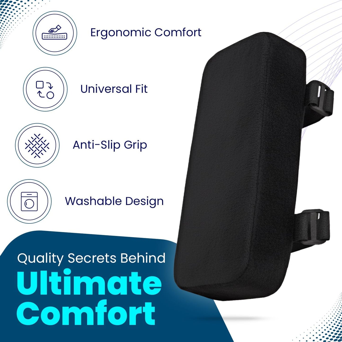 Thick Memory Foam Office Chair Arm Pads - Office Chair Armrest Covers Provide Elbow Cushion and Relieve Pressure - Ergonomic Desk Chair Arm Covers - Gaming, Computer Chair Rest Pads (Set of 2) (Black)