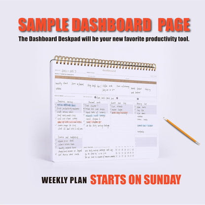 ZERONE CENTRE Productivity Weekly Planner - 54 Sheets Dashboard Spiral Deskpad Has 6 Focus Areas to List Tasks for Goals, Projects, Clients, Academic, or Shopping-Organize Your Daily Work Efficiently
