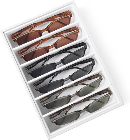 Velvet Sunglass Organizer Tray, Stackable Glasses Case for Drawer, Eyeglasses Watches Jewelry Display Holder Women Men