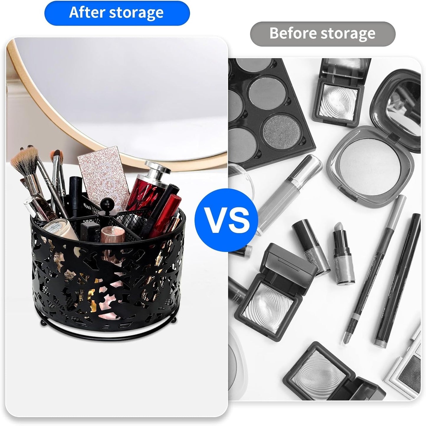 360 Degree Rotate Pen Holder for Desk Mesh Desk Pen Organizer Pencil Holder Large Capacity Accessories & Workspace Organizers for School,Home (Black, No hook)