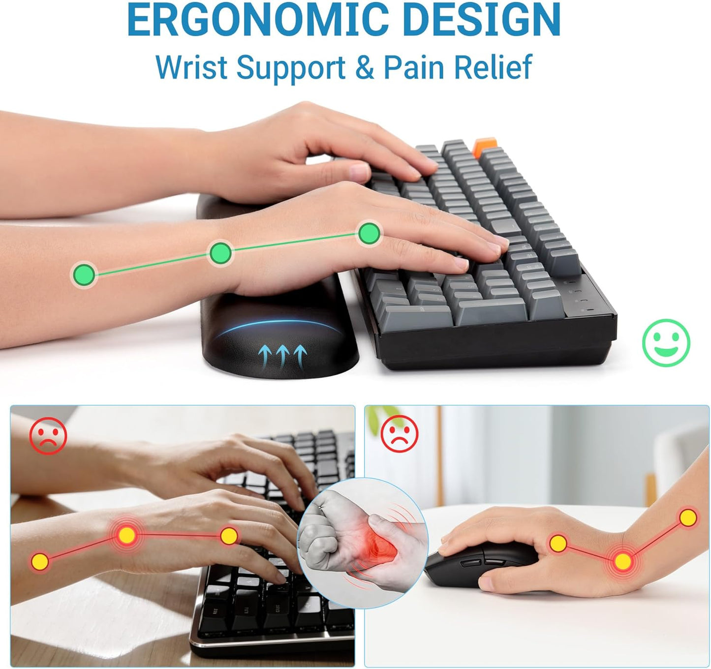 ASFSKY RGB Keyboard Wrist Rest, Ergonomic Wooden Wrist Support with PU Leather & Memory Foam, Non-Slip and Easy-to-Clean Design, Wrist Pad for Mechanical Keyboard, Gaming & Office Use