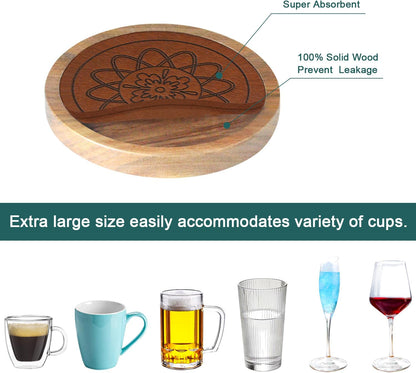 Wood Coasters for Drinks, Minacun Absorbent Coaster Sets of 5, Drinks Coasters for Coffee Tabletop Protection, Non-Slip, Non-Stick, Suitable for Kinds of Cups Wooden Table Drink, 4.3 Inches Black