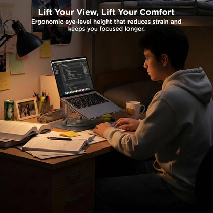 Uncaged Ergonomics Swivel Laptop Stand for Desk, Adjustable Computer iPad Stand for Desk w/ 360 Rotation, Portable Laptop Holder for Home Office Ergonomic Supplies