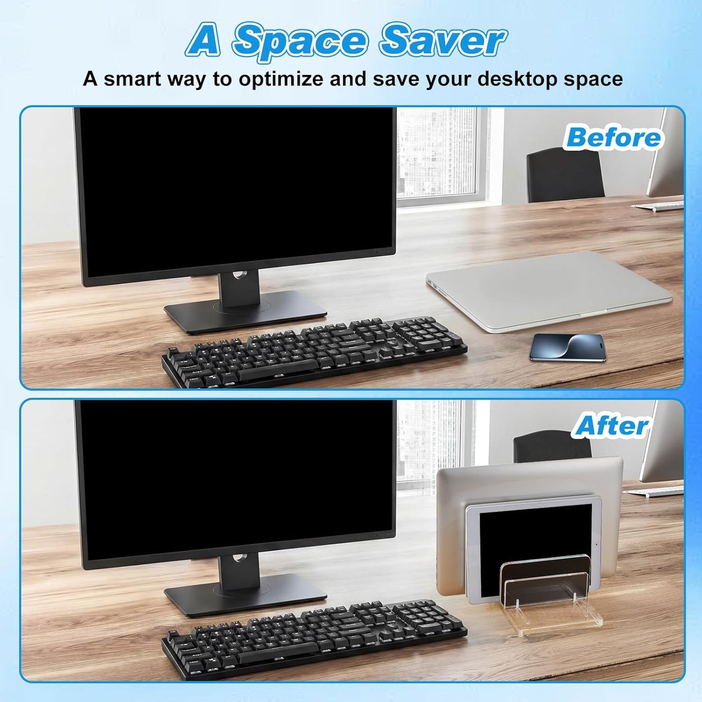 Chunful Adjustable Vertical Laptop Stand for Desk, Acrylic 3 Slot Laptop Holder Desktop, Invisible Desktop Notebook Dock for Notebook Computer, All Gaming Laptops up to 17''