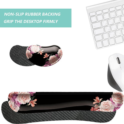 Keyboard Wrist Rest Mouse Wrist Support Set, Memory Foam Wrist Rest Pad for Computer Laptop Keyboard Mouse, Ergonomic Wrist Cushion Support for Typing Pain Relief, Gaming Home Office, Flowers Grass