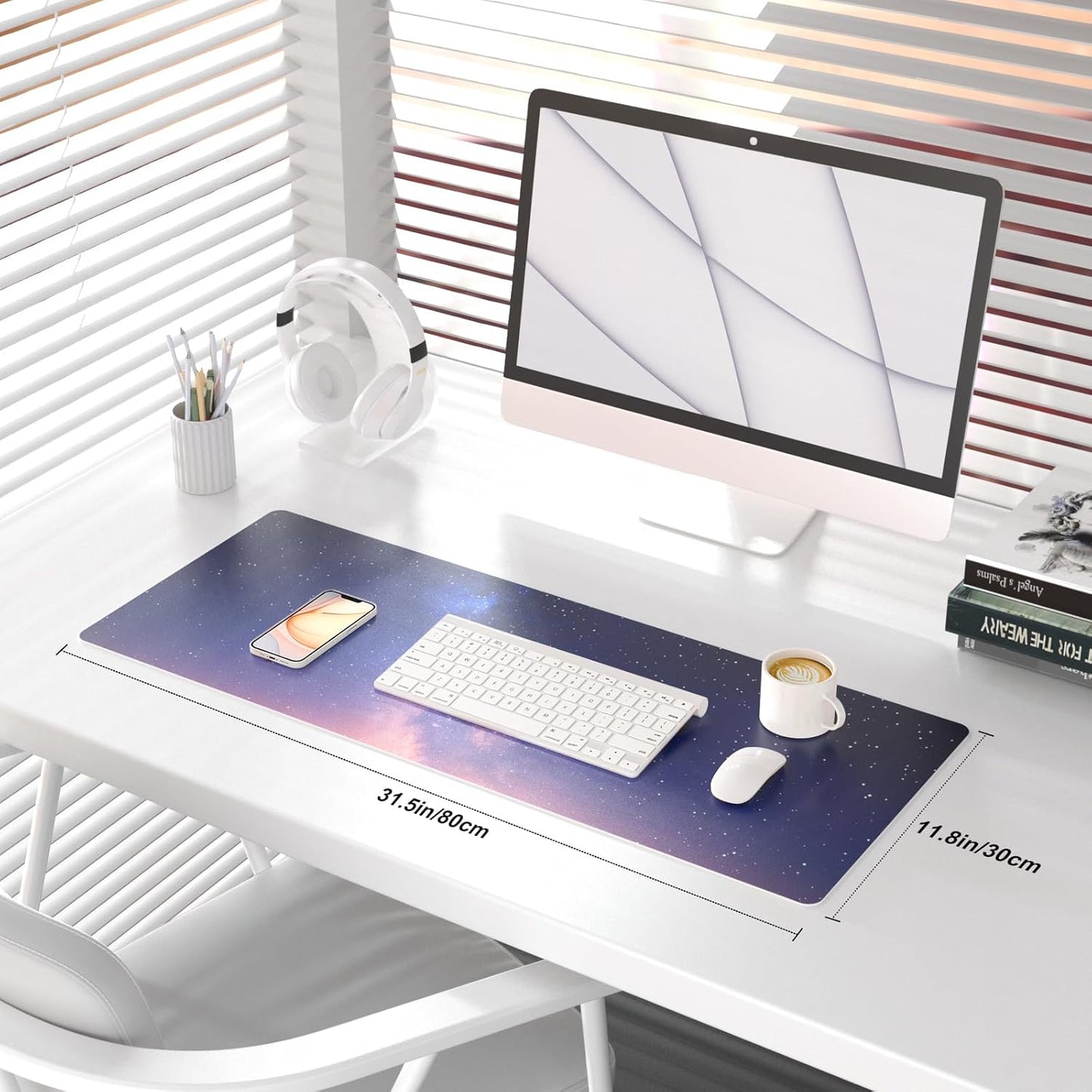 QIYI Large Mouse Pad, Cute Pink Desk Mat for Desktop, Women Girls PU Leather Desk Pad Waterproof Gaming Mousepad, Rose Gold Marble Computer Protector Writing Pad for School Office Home 31.5" x 15.7"