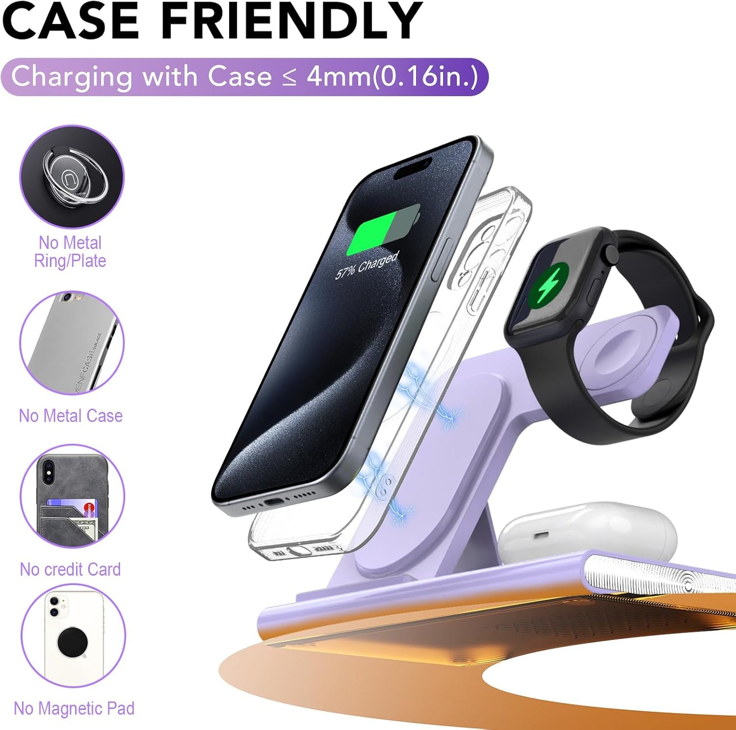 3 in 1 Foldable Charging Station for Apple Products,Wireless Charger for iPhone 17 16 15 14 13 12 Pro Max,Travel Dock Adapter&Light for iWatch Series 11 10 9 Ultra 3/2 SE 3/2,for AirPods 4 3 2 Pro 3/2