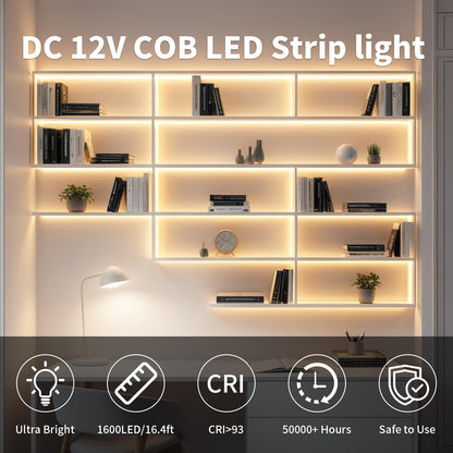 32.8FT/10M Blue COB LED Strip Light, 3200LEDS LED Tape Lights, High Bright CRI93+ Flexible Dimmable Light Strip for Bedroom TV Backlight Monitor Gaming Room Bar Decor(with Plug)
