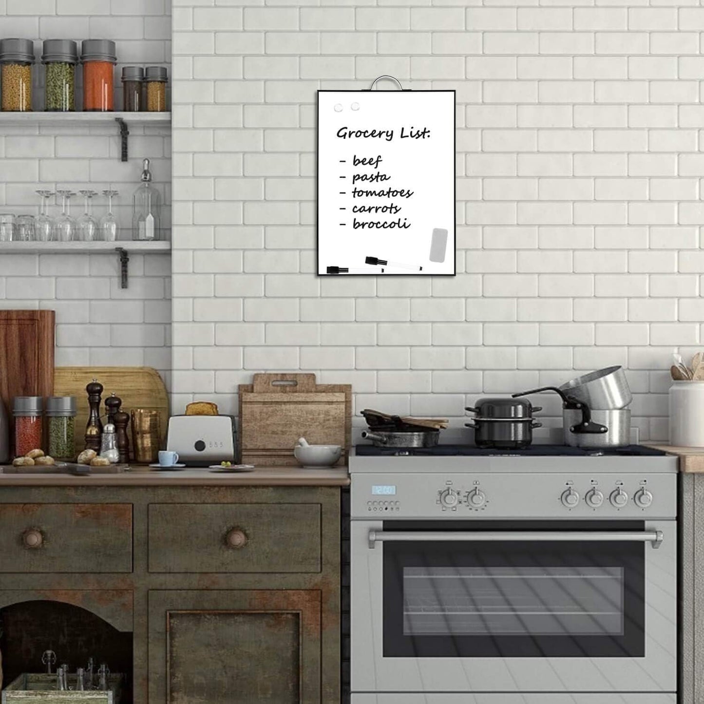 TSJ OFFICE Small Whiteboard Cork-Board - 16" X 12" Portable Aluminum Black Framed Magnetic Dry Erase Board, Small Bulletin Cork Board with Holder for Office, Home and School