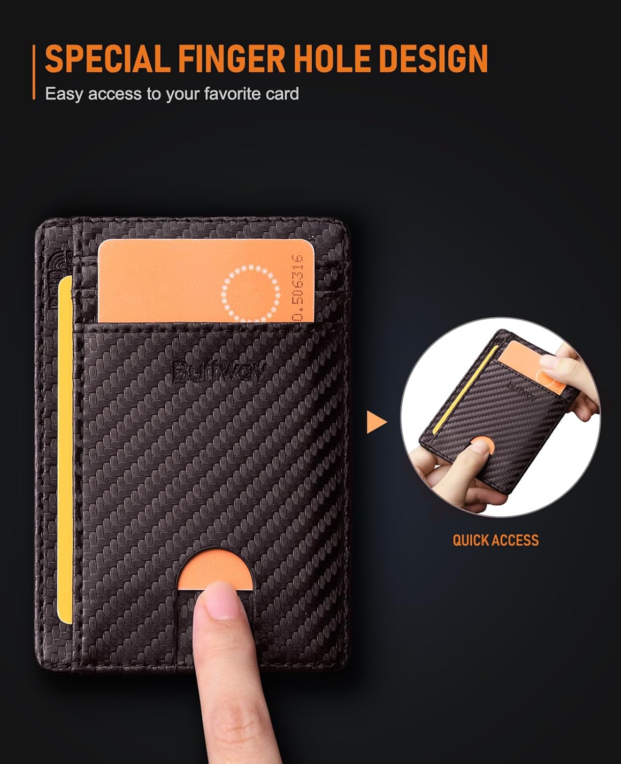 Buffway Slim Minimalist Front Pocket RFID Blocking Leather Wallets for Men and Women - Carbon Fiber Black - Colors A